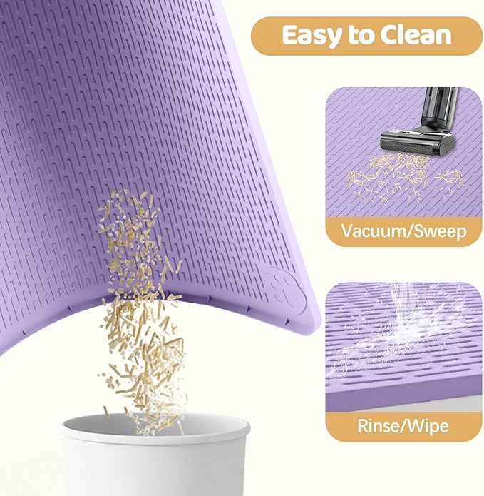 Bartuke Cat Litter Mat, XXL Extra Large 50" x 35" Silicone Mat Litter Trapping Mat for Scatter Control, Soft on Kitty Paws, Easy to Clean (Purple)