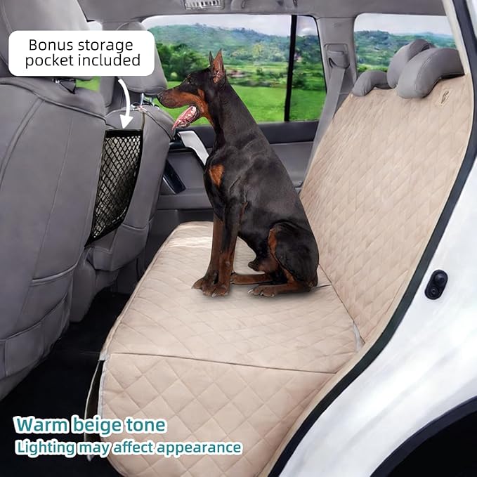 Dog Car Seat Cover for Back Seat Waterproof Backseat Protector, Nonslip Rear Seat Cover for Kids,Universal Size Fits Cars Trucks SUVs (Beige)