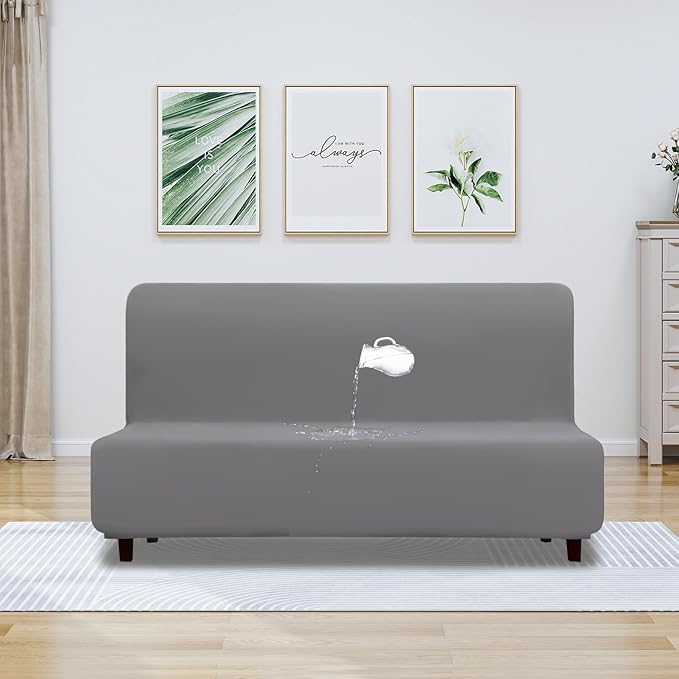 PureFit 100% Dual Waterproof Futon Cover, Couch Cover - Stretch Non Slip Fleece Sofa Covers Washable, Leakproof Furniture Protector for Kids, Pets, Dog (Light Gray)
