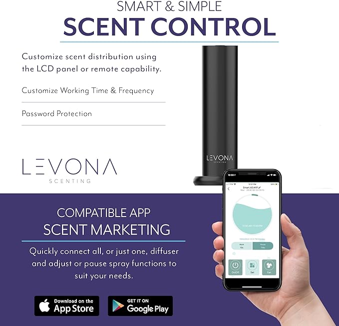 Levona Scent Waterless Diffuser: Scent Air Machine for Home - Smart Diffuser for Essential Oils - Essential Oil Plug in Diffuser for Hotel Room - Matte Black (120ml Oil Included)