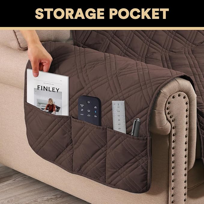 PrinceDeco 100% Waterproof Chair Sofa Slipcover for Living Room Water Resistant Couch Cover Furniture Protector Cover with Elastic Straps for Pets Kids Children Dog Cat(Chair 23", Brown)
