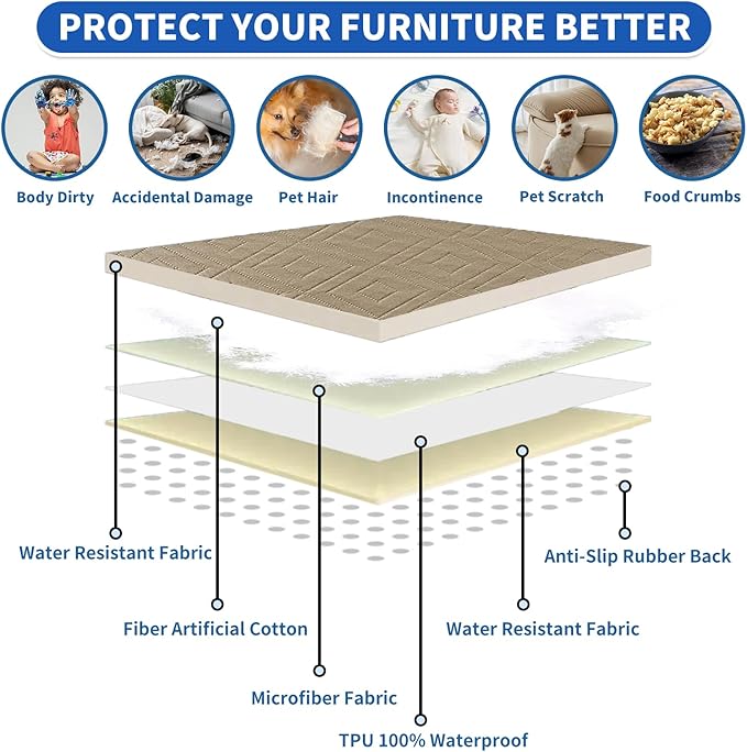 2026 Waterproof Bed Sofa Blanket (68"x82") Comfy Couch Sofa Mat for Dog Pets with Anti-Slip Back, Universal Incontinence Lightweight Liner Pad for Furniture Car Picnic etc Durable Washable, Khaki