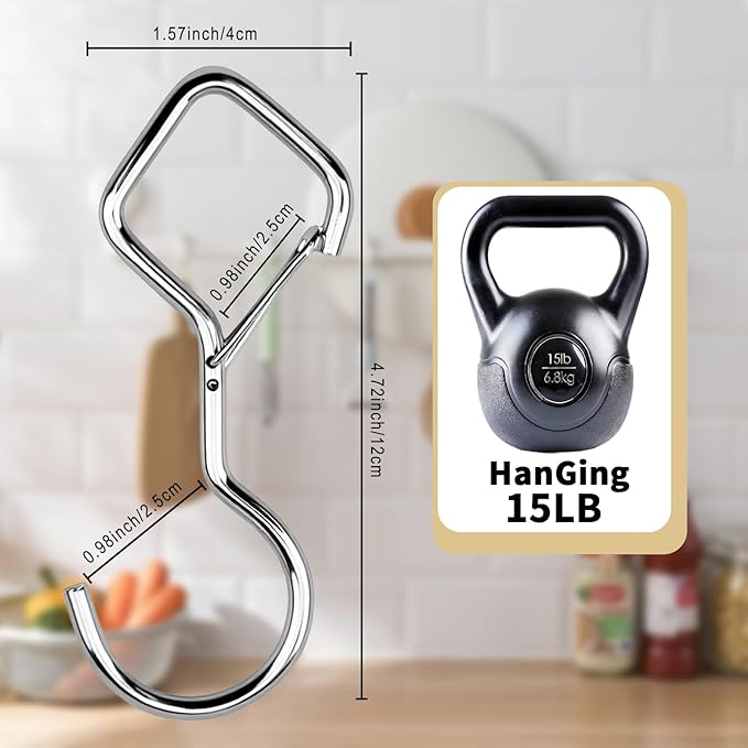Heavy Duty S Hooks for Hanging with Lock, 4.72 Inch Metal Screw Hooks for Plants, Kitchen Utensils, Bags, Towels, and Outdoor Storage, Plant Hangers and Hanging Hooks (Silver, 30 pcs)