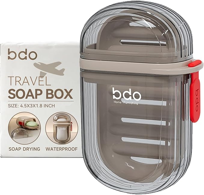 Travel Soap Case, Leakproof Soap Container with Lid, Portable Bar Soap Holder for Traveling, Soap Dish for Bathroom, Shower, Gym, School, Camping, Vacation, Outdoor-Transparent-Black