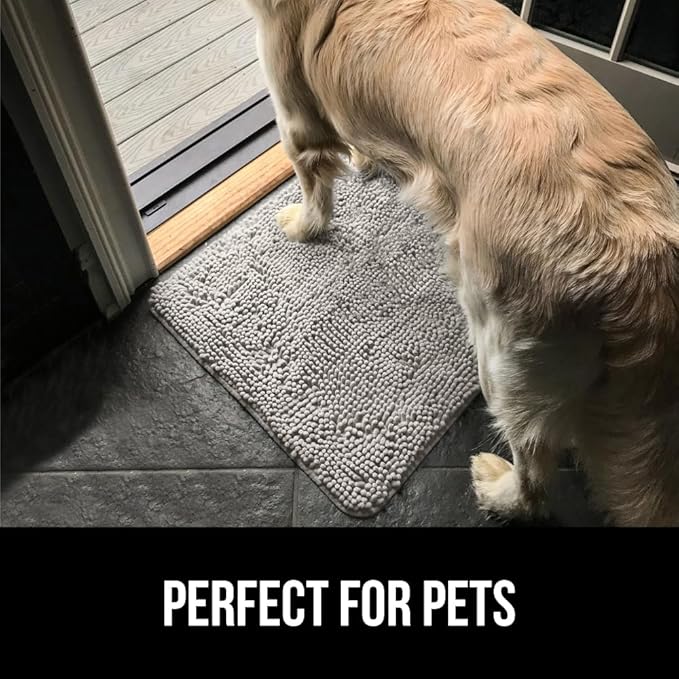 GORILLA GRIP SOAKSTOPPER Dog Door Mat, 36x24 Machine Washable Rug Absorbent Doormat Captures Moisture Mud Dirt, Quick Dry Soft Chenille Entryway Rugs Indoor Entrance Mats for Dog Paws, Light Gray