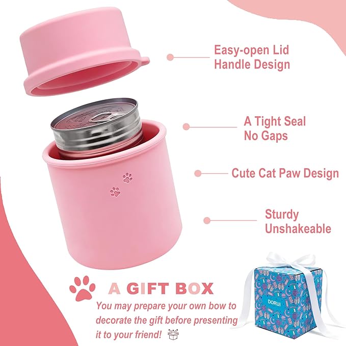 Original Canned Dog Food Storage Container | Silicone Can Cover Pet Food Sealer | BPA Free, Airtight, Dishwasher & Freezer Safe (Pink)