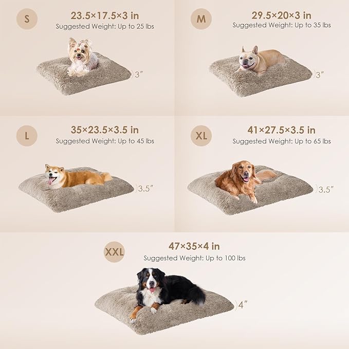 EHEYCIGA Fluffy Dog Crate Bed for Medium Dogs, Plush Faux Fur Pet Crate Pad, Calming Anti Anxiety Medium Pet Bed, Washable Soft Warm Dog Mat with Non-Slip Bottom, Taupe