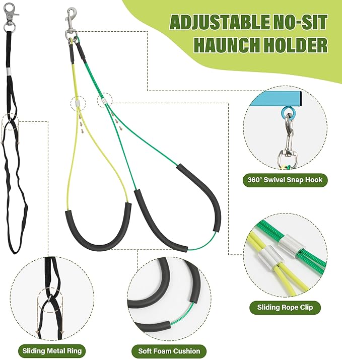 Dog Grooming Arm with Pet Grooming Hammock, 35" Pet Grooming Table Arm with Adjustable No Sit Haunch Holders, Dog Grooming Stand with Loop Noose for Small and Medium Pets, Blue