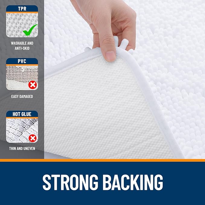 OLANLY Bathroom Rugs 40x32, Extra Soft Absorbent Chenille Bath Rugs, Rubber Backing Quick Dry, Machine Washable Bath Mats for Bathroom Floor, Tub and Shower, Home Decor Accessories, White