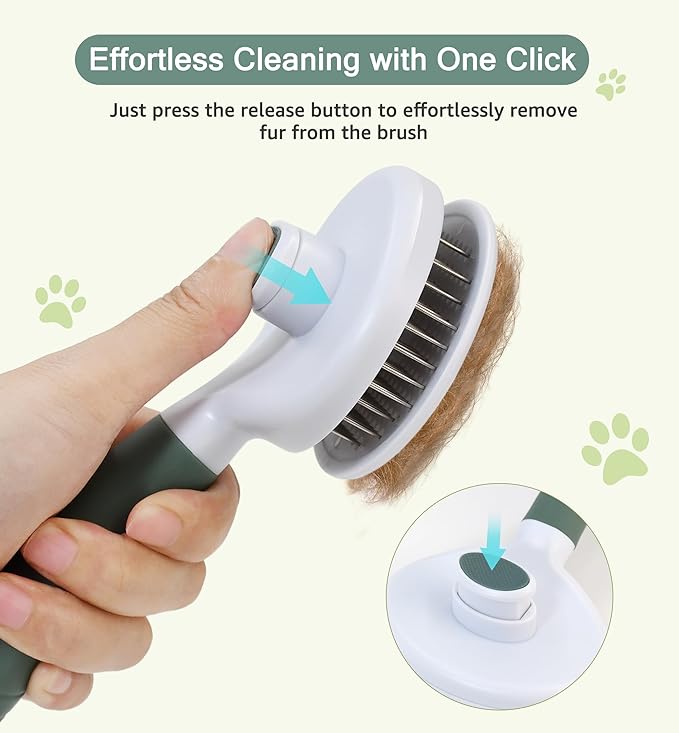 IPTPAS Pet Self-Cleaning Slicker Brush for Dogs & Cats, Deshedding Grooming Comb, Removes Loose Undercoat Hair & Mats, Skin-Friendly Massaging Tool for Long/Short Fur, Large & Small Breeds (Green)