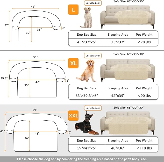 GGIB Calming Dog Bed Fluffy Plush Dog Mat for Furniture Protector with Removable Washable Cover for Large Medium Small Dogs and Cats (Extra Extra Large, Beige)