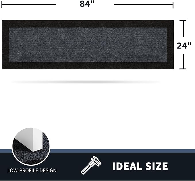 PURRUGS Dirt Trapping Door Mat 24" x 84", Non-Slip Machine Washable Entry Rug, Entrance Mat, Indoor Front Door Mat, Super Absorbent Entryway Rug for Muddy Shoes & Paws, Bluish Grey & Charcoal