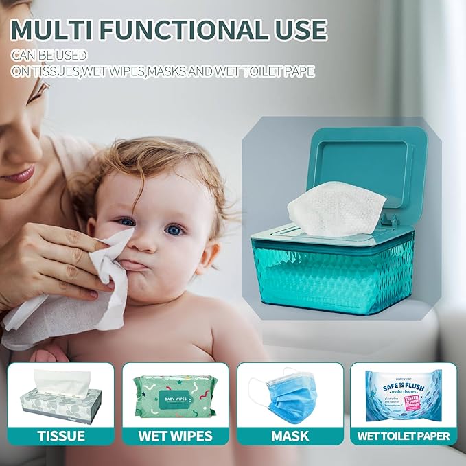 Whiidoom Wipes Dispenser, One-Handed Operation Wipe Holder for Baby & Adult, Seal-Designed Wipes Container for Bathroom Keep Diaper Wipes Fresh (Green)