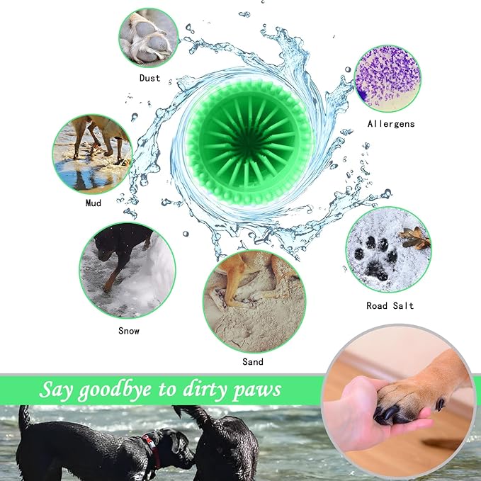 Kabetig Dog Paw Cleaner & Washer for Large/Extra Large Breeds - Muddy Paws Easy Cleaning Cup for Big Dogs - Includes 3 Absorbent Towels(Green)
