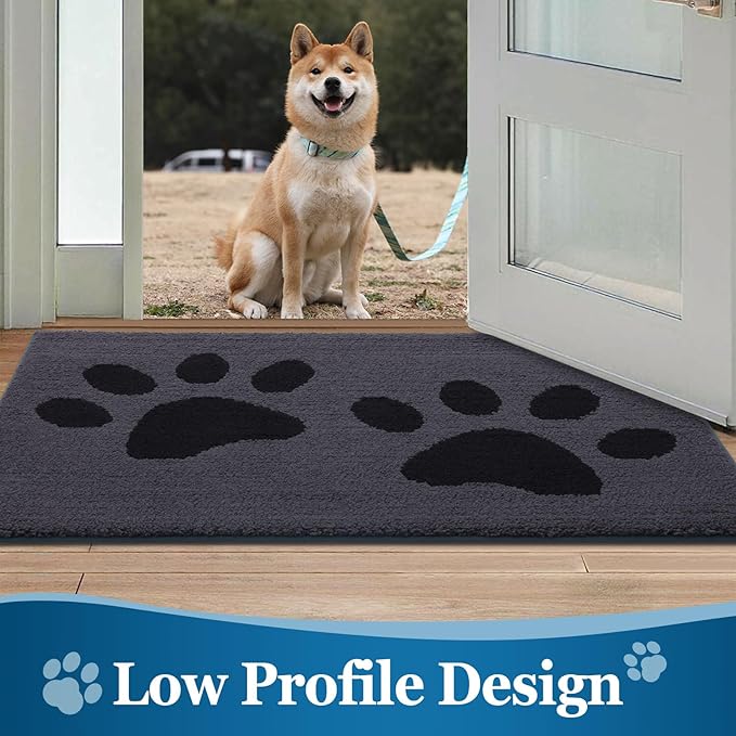 Buganda Dog Door Mat for Muddy Paws, Absorbent Dirt Trapper Washable Indoor Doormats, Non Slip Low-Profile Mud Mat for Dogs, Front Entrance Doormat for Inside Floor (47x24 Inches, Black)
