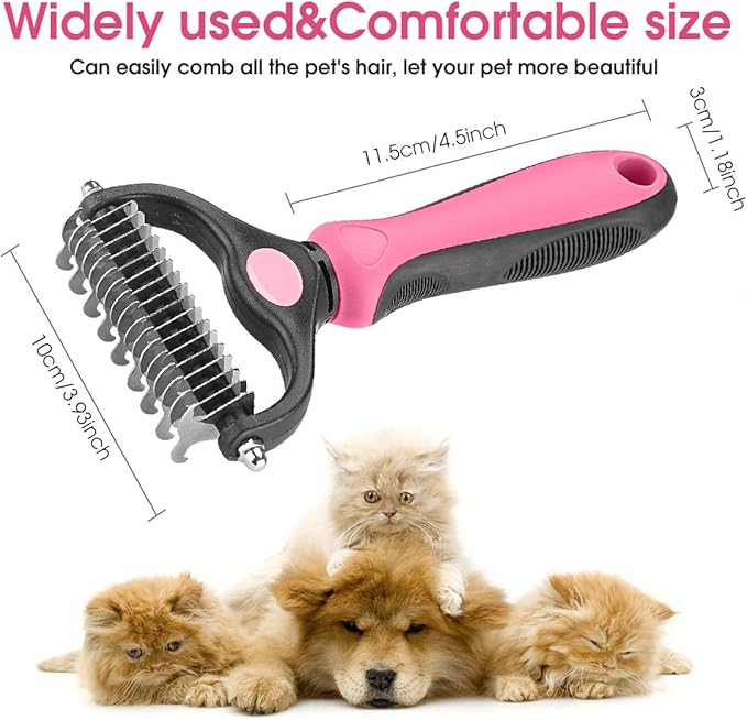XLCL pet Pet Grooming Tool - 2 Sided Undercoat Rake for Cats and Dogs - Safe Dematting Comb for Easy Mats & Tangles Removing - No More Nasty Shedding and Flying Hair