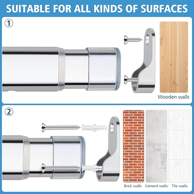 Oval Closet Rod for Hanging Clothes, 90 Lbs Heavy Duty, 17-31 Inch No-Cut Stepless Adjustable, Metal Hanging Rod for Wardrobe, Laundry Room, Closet (Chrome)