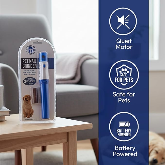 Brooklyn Pet Gear BPG Pet Grooming Tools for Dogs & Cats- Nail Grinder Low Niose Nail Care for Smooth Safe Dog Grooming- 3 Replacement Heads Included