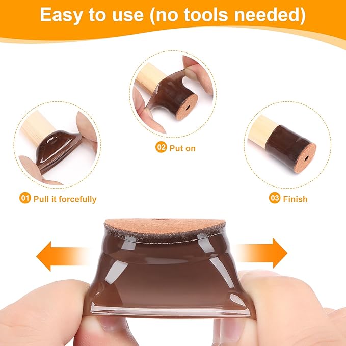 CHUNZEXI 24 Pack Chair Leg Floor Protectors for Hardwood Floors, Silicone Felt Covers Pads Caps, Protect Wood Furniture Feet Floors Noise Reduce and Scratch (Universal Large & Brown)