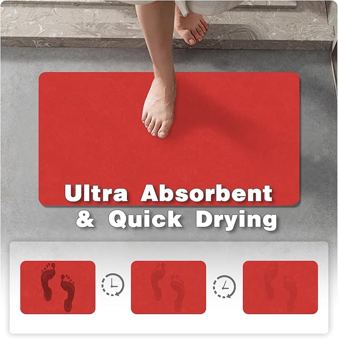 Christmas Bath Mat, Red Bathroom Rugs Non Slip Washable Thin Absorbent Bath Mat Fits Under Door Bathroom Floor Mat Perfect for Bath, Shower, or Sink 24"x36" Red