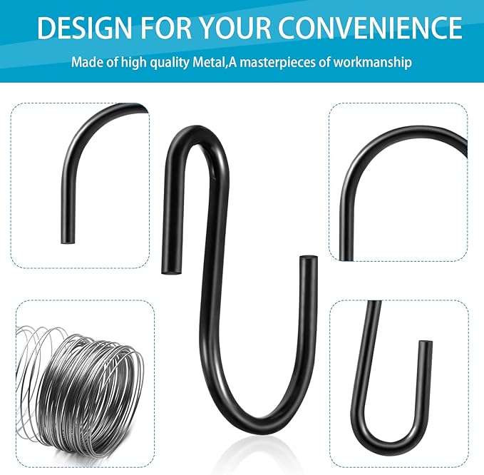 Sratte 120 Pieces Small S Hooks for Hanging Heavy Duty Mini S Shaped Metal Hook Hanger Ornament Storage Hooks for Plants DIY Craft Hanging Pot Jewelry Key Chain Tags Kitchenware(Black, 1 Inch)