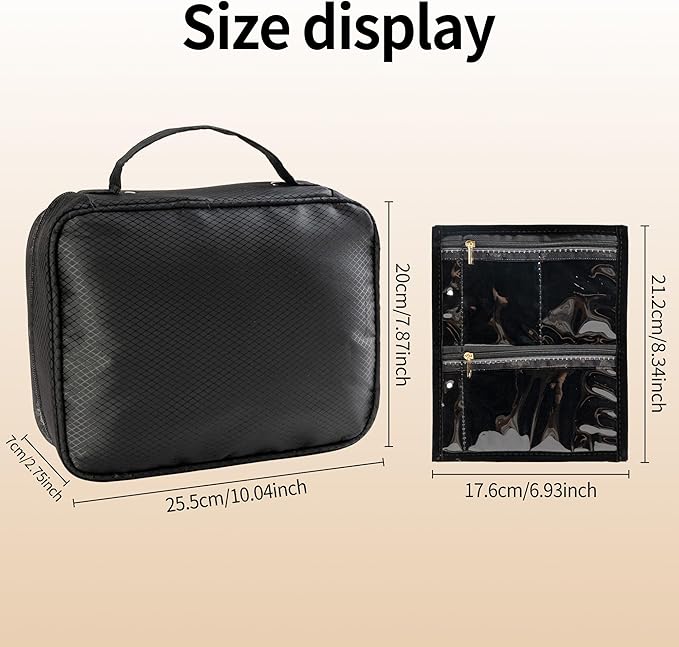 Travel Jewelry Organizer Case with Multiple Clear Zipper Pockets - Ring Binder Style Storage Bag for Necklaces, Earrings, Rings, Bracelets, Ideal for Gifts & Travel(black)