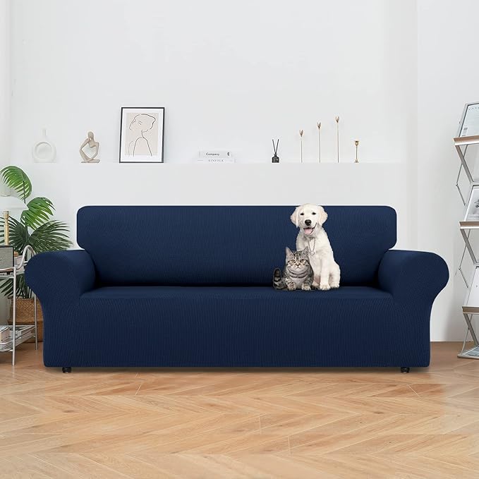 LURKA Stretch Sofa Slipcovers 1 Piece Couch Covers for 3 Cushion Couch Sofa Furniture Protector Full Sofa Covers with Elastic Bottom for Kids and Dog (Large, Navy)