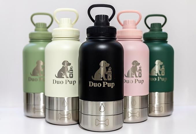 Portable Dog Water Bottle - 32 oz - Insulated with Detachable Bowls - Leak-Proof Pet Travel Bottle for Dogs (Light Green)