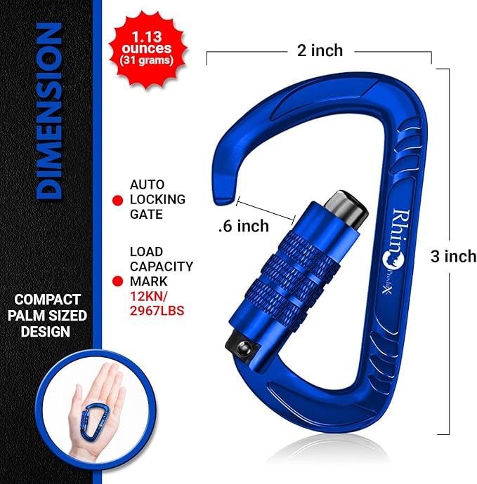 12kN (2697 lbs) Heavy Duty Carabiner Clips, for Securing Pets, Outdoor, Camping, Hiking, Hammock, Dog Leash Harness, Keychains