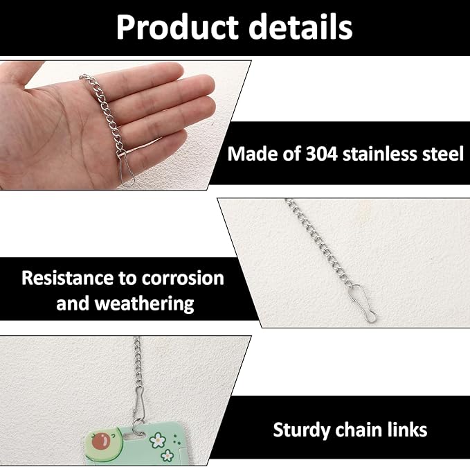 8 Pcs 20 Inch Stained Glass Window Hanging Chain, 304 Stainless Steel Picture Hanging Chain with Hooks Decorative Chains for Suncatcher Crystals, Window Art, Outdoor, Walls Gardens, Kitchens