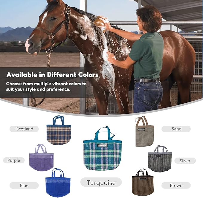 Swarming Stars Flames Durable Horse Tool Bag with 8 Pockets - Breathable & Waterproof Mesh Grooming Tote for Equestrian Tool Storage (Turquoise)