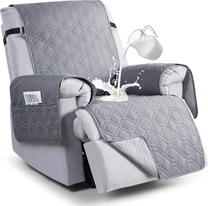 VANSOFY 100% Waterproof Recliner Chair Covers, Recliner Cover Non-Slip Dog Chair Cover Furniture Protector Washable Slipcover with Pocket, Elastic Straps for Pets, Dogs(Light Gray, 30")
