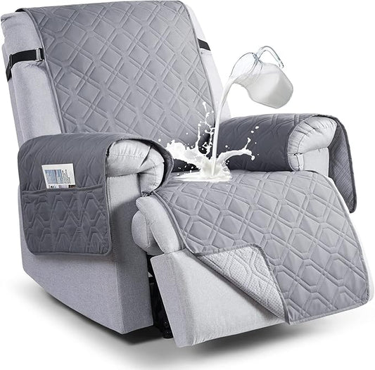 VANSOFY 100% Waterproof Recliner Chair Covers, Recliner Cover Non-Slip Dog Chair Cover Furniture Protector Washable Slipcover with Pocket, Elastic Straps for Pets, Dogs(Light Gray, 30")