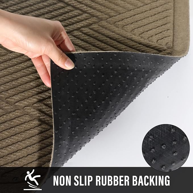 Sturdy Front Door Mat, Absorbent Muddy Dirt Resist Welcome Door Mats Outdoor Indoor, Stain and Fade Resistant, Non-Slip Rubber Backing Low Profile Doormat for Entryway, 30×17, Beige