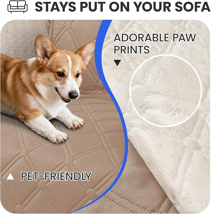 CYCMACO Waterproof Dog Bed Cover Pet Blanket, Soft Couch Cover for Dogs Washable, Non-Slip Dog Blanket Protect Furniture Couch Sofa Car for Puppy Large Dogs Cat (30x53 Inch, Khaki)