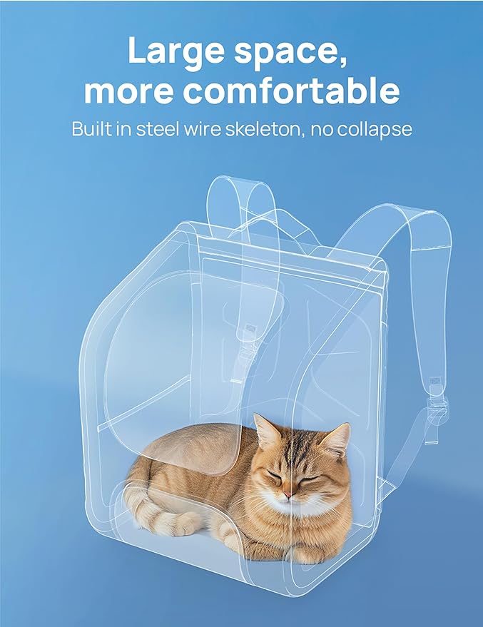 Pecute Cat Backpack Carrier, Large Space Cat Bubble Backpack, Breathable Cat Carrier, Shaded Dog Backpack Carrier, Ergonomic 3D Design for Travel, Hiking, Walk, Suitable for Shopping, Car, Vet, Black