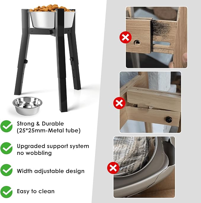 SHAINFUN Elevated Dog Bowl with Stand for Large Dogs, with 61oz Bowls, Adjustable Height & Width, Tall Raised Dog Food Water Stand