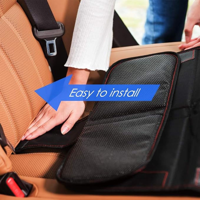 funbliss car seat Protector for Child car seat Beige Thick Padding Carseat Kick Mat with Organizer Pockets,Waterproof 600D Fabric,Vehicle Dog Cover Pad for SUV Sedan Leather Seats（2 Pack）