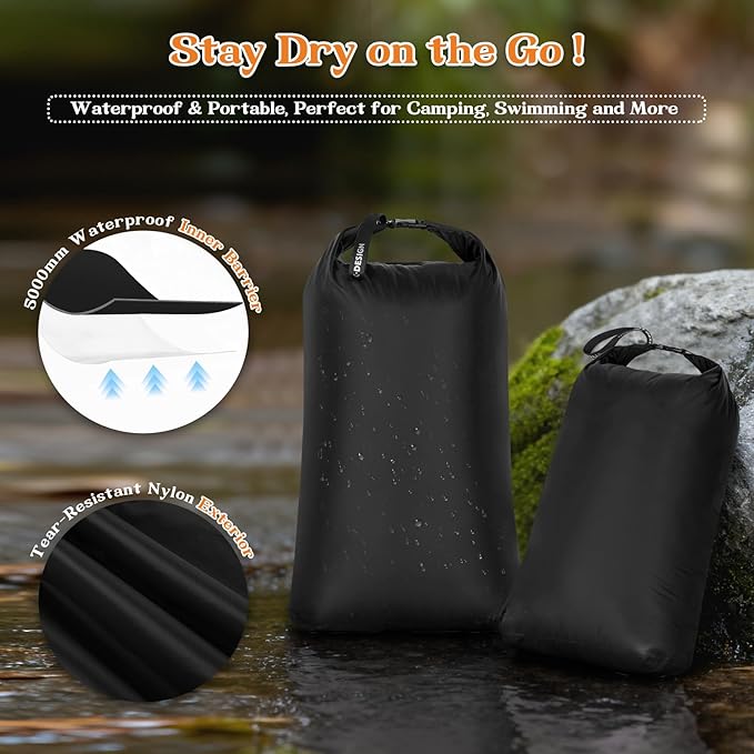 Travel Laundry Bags, 2 Pcs Waterproof Dry Wet Bags, Dirty Clothes Organizer with Handles, Collapsible Storage Bag for Workout Swimsuit Diaper Yoga Beach Bathing Camping