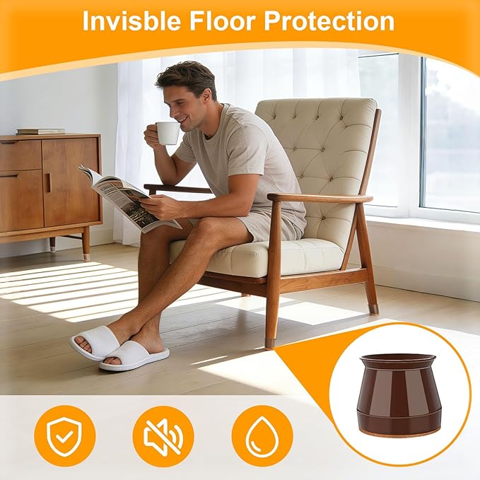 24 Pcs Brown Chair Leg Floor Protectors, Furniture Felt Pads Silicone Covers caps for Chairs,Chair Leg Protectors for Hardwood Floors (Large fit:1.3''-2'')