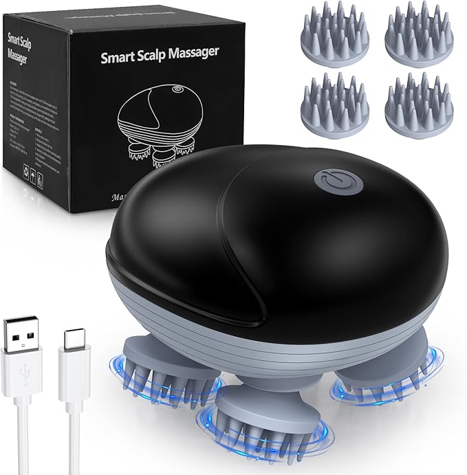 Upraded Handheld Cat Massager Dog, 4 Massage Heads, Cat Head and Back Scratcher, Electric Pet Massager for Dogs and Cats, for Relieving Tight Stiffness Muscles, Promote Bonding