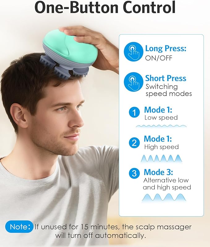 Upgraded Handheld Pet Massager, Electric Scalp Massager, Head and Back Scratcher for Relieving Tight Stiffness Muscles, Promote Bonding, Green