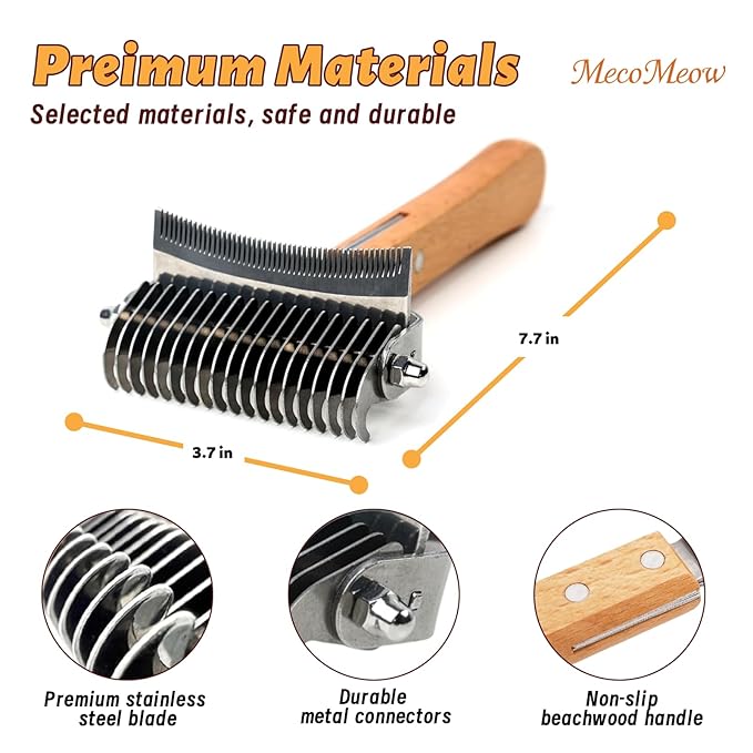 MecoMeow 3 in 1 Undercoat Rake for Cats- Professional Pet Dematting & Deshedding, Efficiently Remove Loose Hair & Matted Fur, Professional Shedding Comb for Indoor & Long Haired Cats Dogs