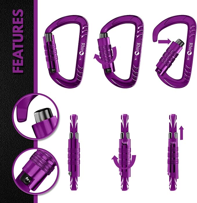 12kN (2697 lbs) Heavy Duty Carabiner Clips, for Securing Pets, Outdoor, Camping, Hiking, Hammock, Dog Leash Harness, Keychains