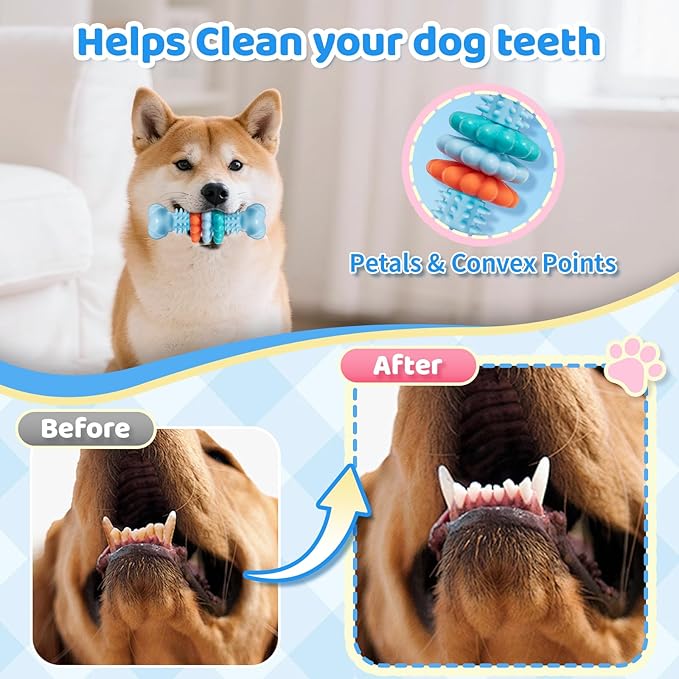 Dog Chew Toy, 2 Pack Puppy Teething Toys Indestructible Chew Toys for Teething Tough Chew Toy Dog Teeth Cleaning Aid Cute Soft Durable Rubber Toy for Small Medium Dogs to Keep Them Busy