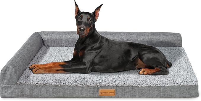 Patas Lague Orthopedic Jumbo Dog Bed for Extra Large Dogs 56''X40'', Waterproof L Bolster Jumbo Pet Sofa Beds with Removable Washable Cover, Soft Pet Couch Crate Mat with Nonskid Bottom, Grey