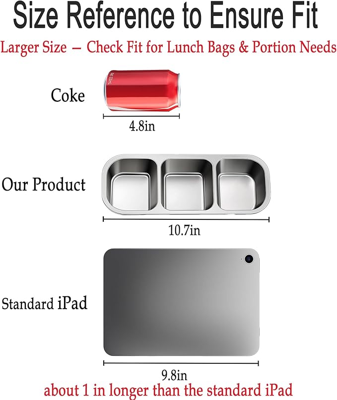 KTKUDY Stainless Steel Snack Container for Kids & Adults - Leak-Proof 3-Compartment Stackable Snack Lunch Box for Daycare, School, Work & Travel