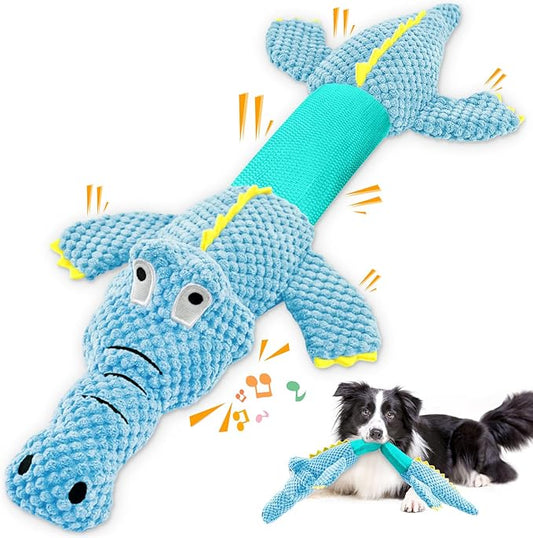 Interactive Tug of War Dog Toys for Small to Large Breeds-Squeaky Plush Puppy Toys with Crinkle Paper, Stuffed Chew Dog Toys to Keep Them Busy, Training Reward Gift (Blue)