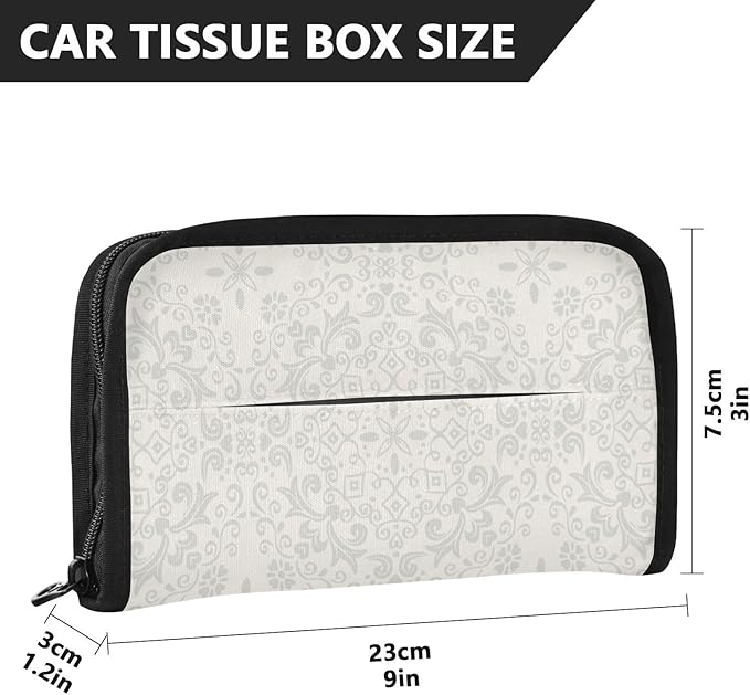 Car Tissue Holder Car Napkin Holder Car Tissue Box Dispenser Storage Case Sun Visor Mask Holder with Adjustable Straps Reusable Refillable White Floral Mandala
