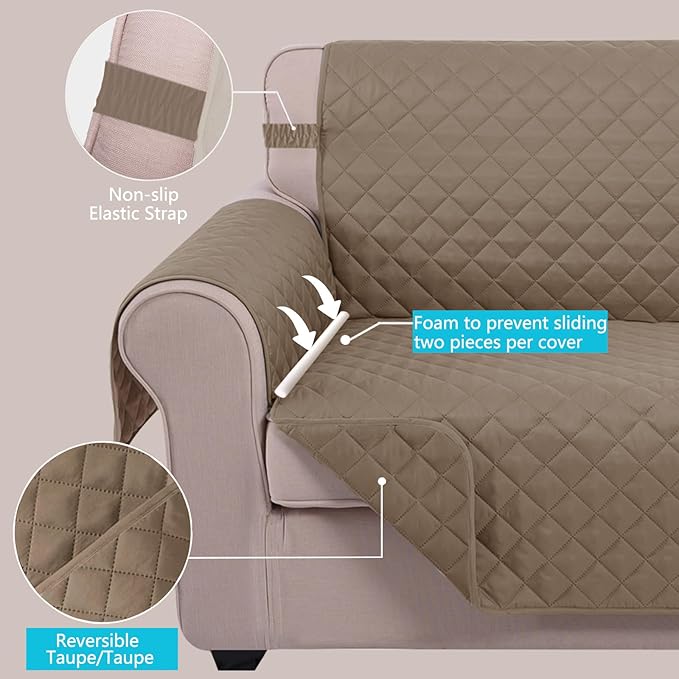 U-NICE HOME 4 Seater Sofa Cover 91 Inch Large Couch Covers for 4 Cushion Couch with Elastic Straps Water Resistant Furniture Protector for Pets (Sofa Xx- Large, Taupe/Taupe)